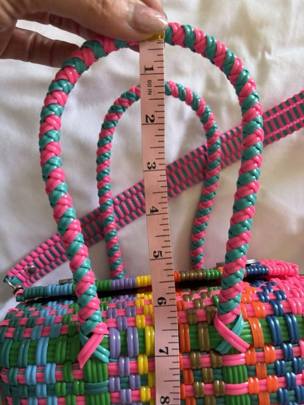 Multicolor Woven Tote Bag - Vibrant Pink Accent (MISSING STRAP) - Picture 12 of 13